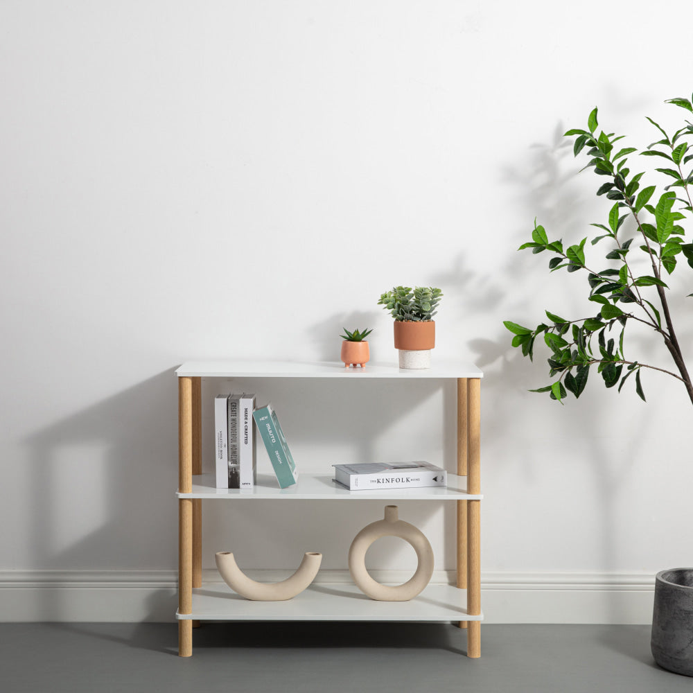 Sofie 3-Tier Bookcase Display Shelf Unit Storage Organizer - White/Oak Fast shipping On sale