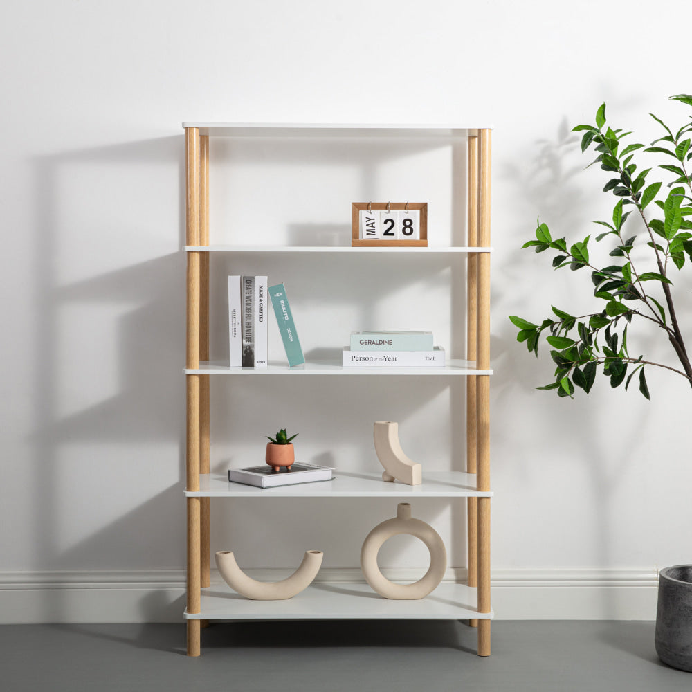 Sofie 5-Tier Bookcase Display Shelf Unit Storage Organizer - White/oak Fast shipping On sale