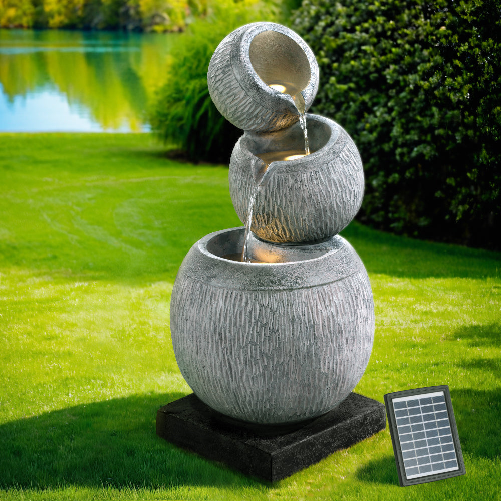 Solar Fountain Water Feature Bird Bath Garden LED Light 80CM Grey Outdoor Decor Fast shipping On sale