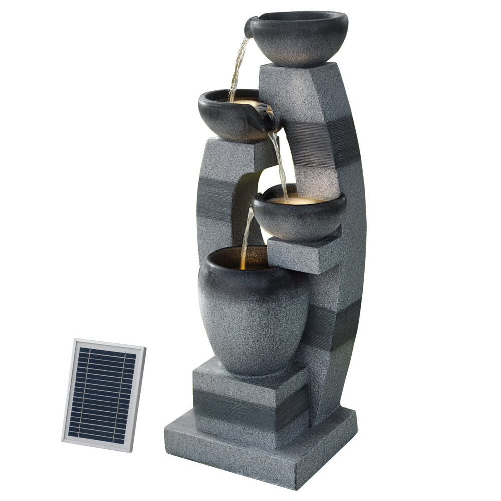 Solar Fountain Water Feature Outdoor Indoor 3-Tier Bowl Cascading Grey Decor Fast shipping On sale