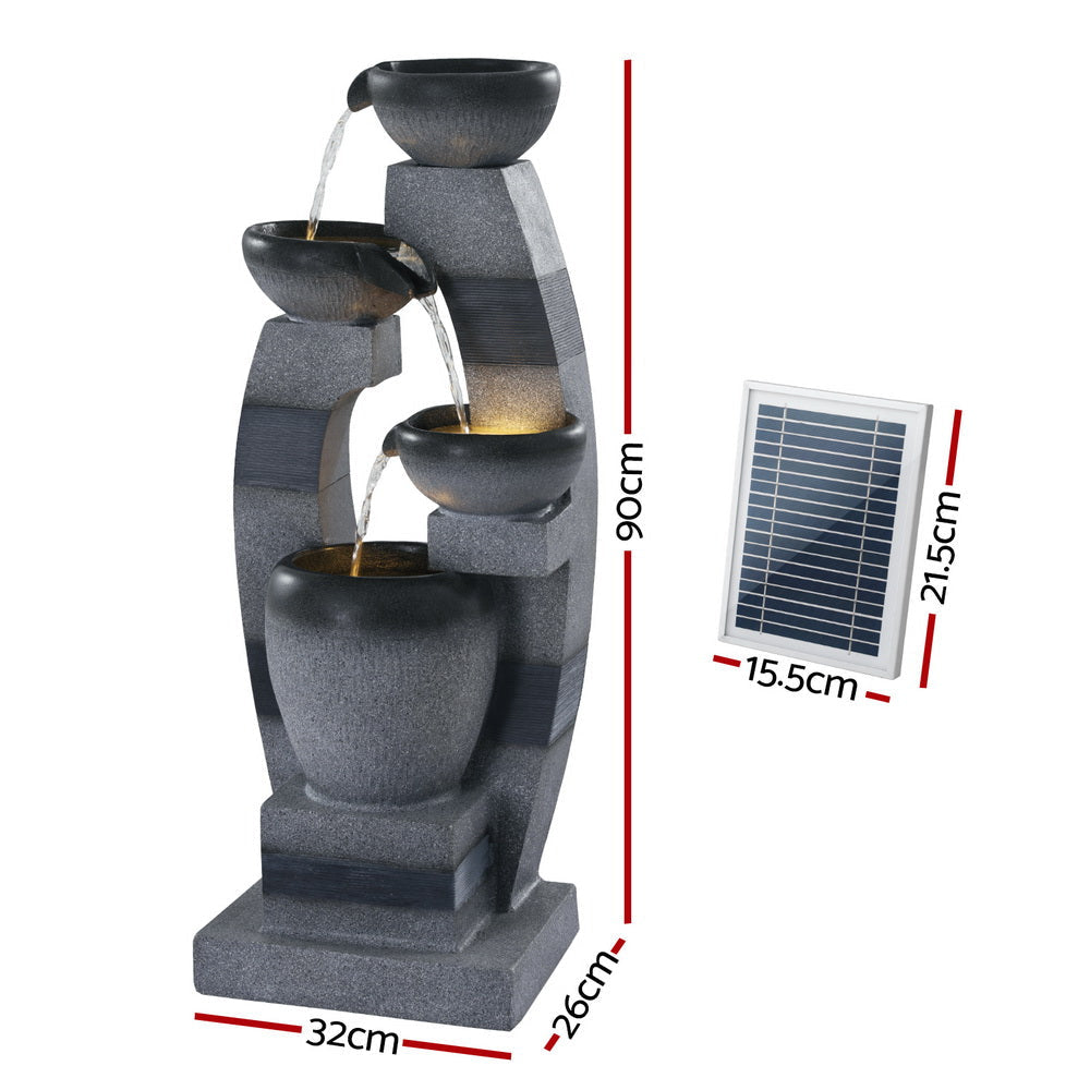 Solar Fountain Water Feature Outdoor Indoor 3-Tier Bowl Cascading Grey Decor Fast shipping On sale