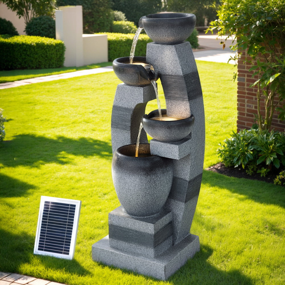 Solar Fountain Water Feature Outdoor Indoor 3-Tier Bowl Cascading Grey Decor Fast shipping On sale