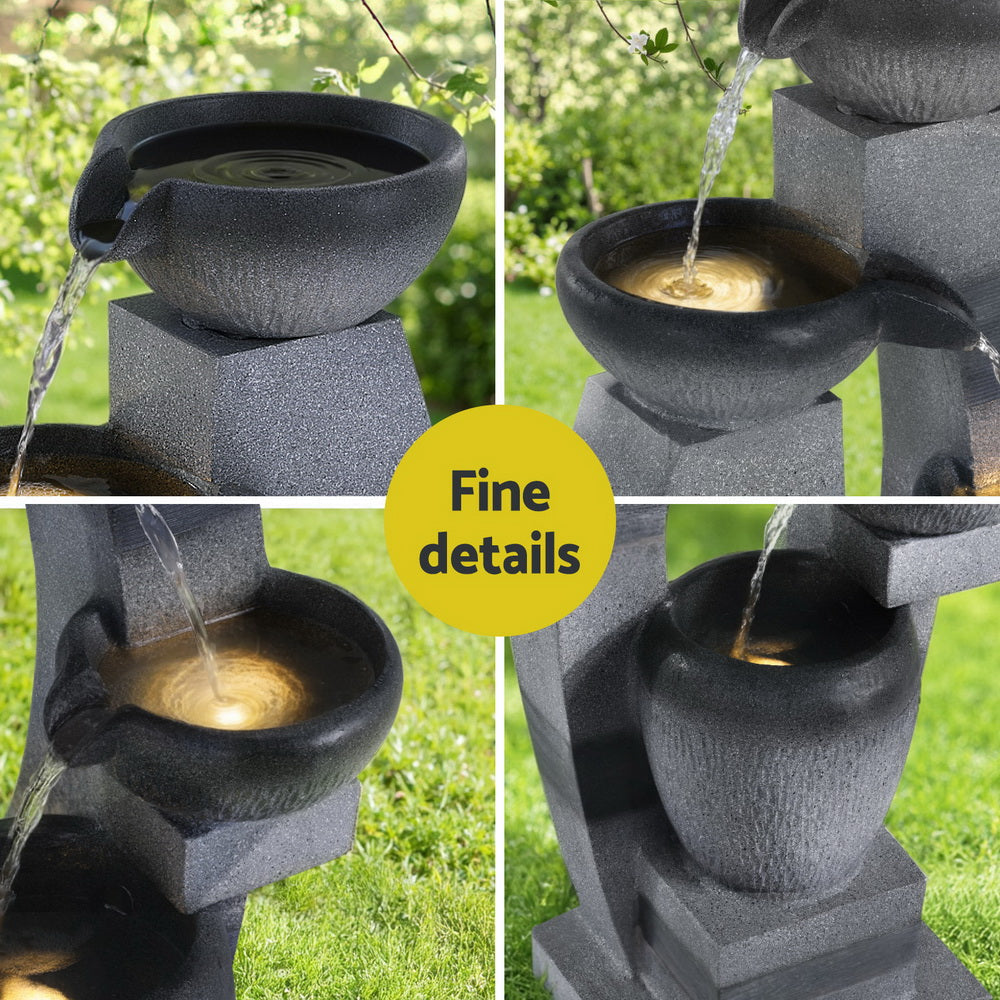 Solar Fountain Water Feature Outdoor Indoor 3-Tier Bowl Cascading Grey Decor Fast shipping On sale