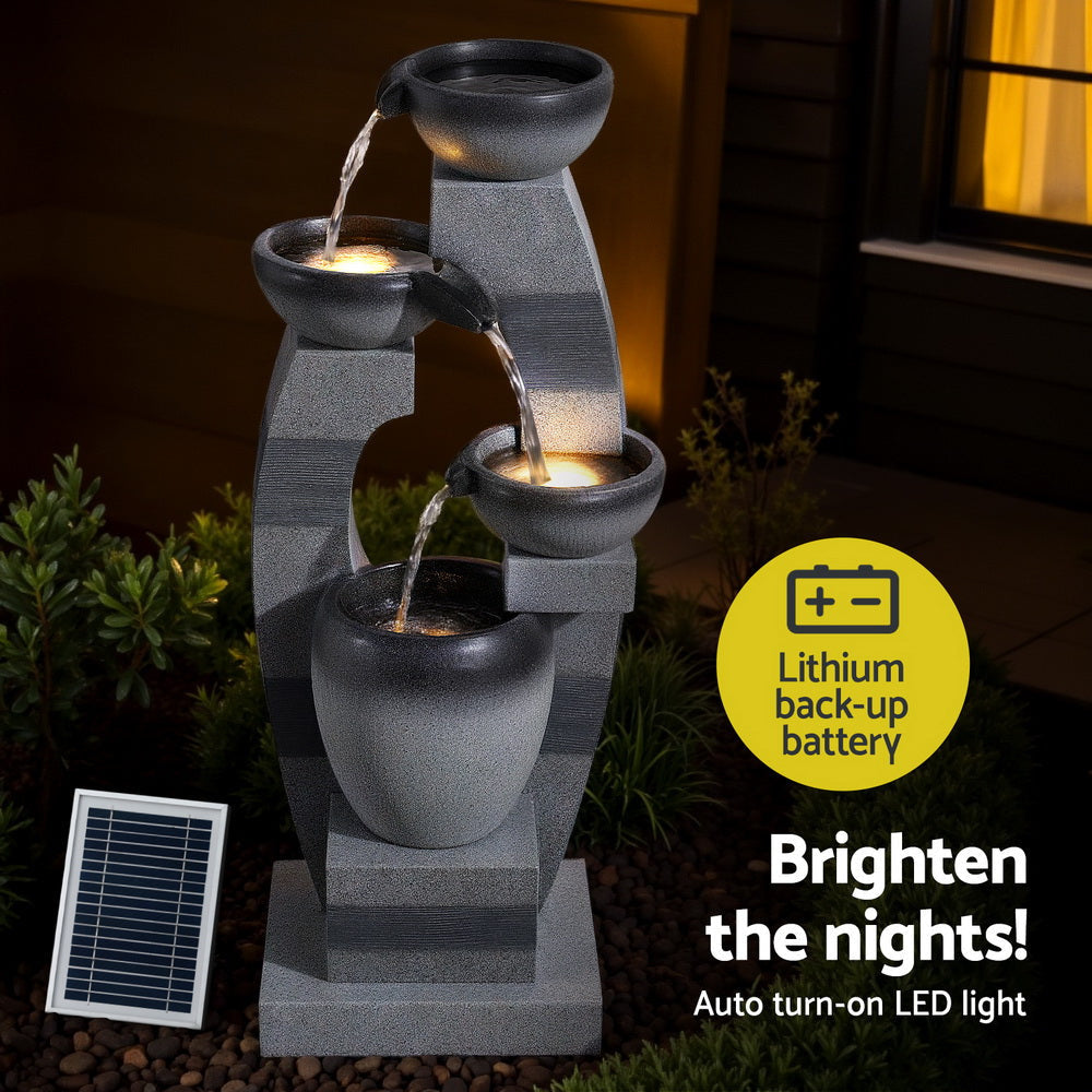 Solar Fountain Water Feature Outdoor Indoor 3-Tier Bowl Cascading Grey Decor Fast shipping On sale