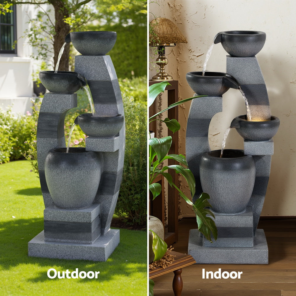 Solar Fountain Water Feature Outdoor Indoor 3-Tier Bowl Cascading Grey Decor Fast shipping On sale