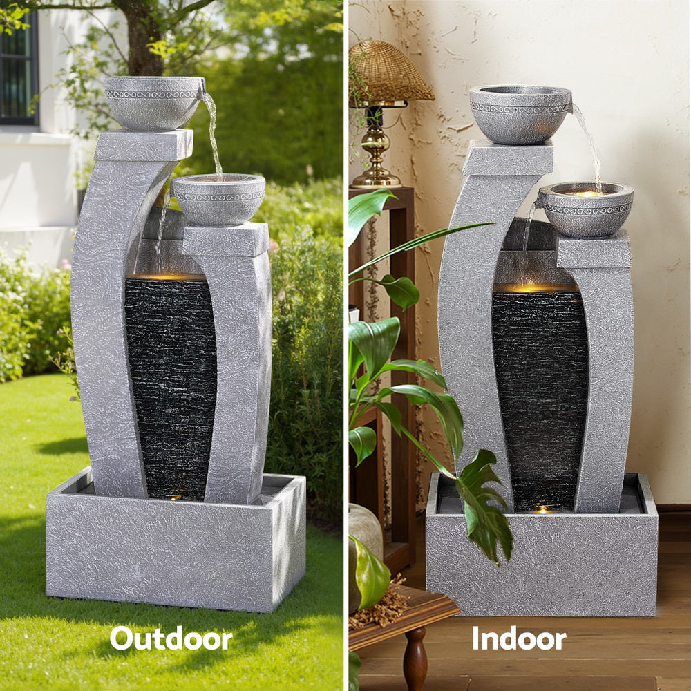 Solar Fountain Water Feature Outdoor Indoor 3-Tier Cascading Grey Decor Fast shipping On sale