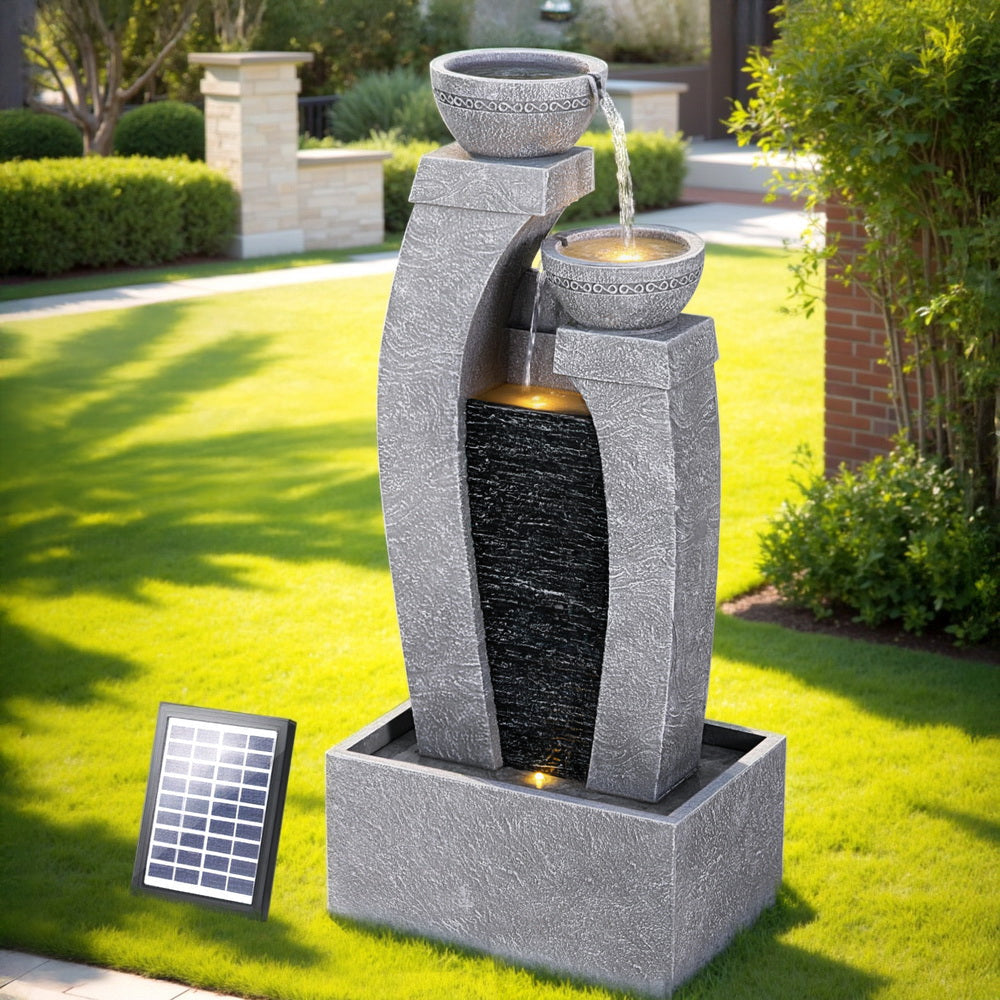 Solar Fountain Water Feature Outdoor Indoor 3-Tier Cascading Grey Decor Fast shipping On sale