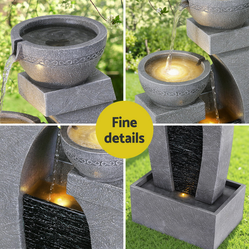 Solar Fountain Water Feature Outdoor Indoor 3-Tier Cascading Grey Decor Fast shipping On sale