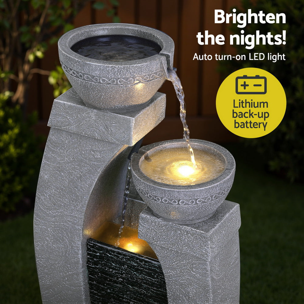 Solar Fountain Water Feature Outdoor Indoor 3-Tier Cascading Grey Decor Fast shipping On sale
