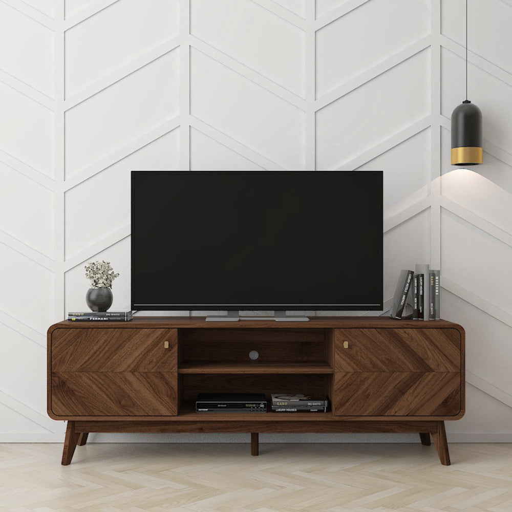 Somi Lowline TV Stand Entertainment Unit 160cm W/ 2-Doors Walnut Fast shipping On sale