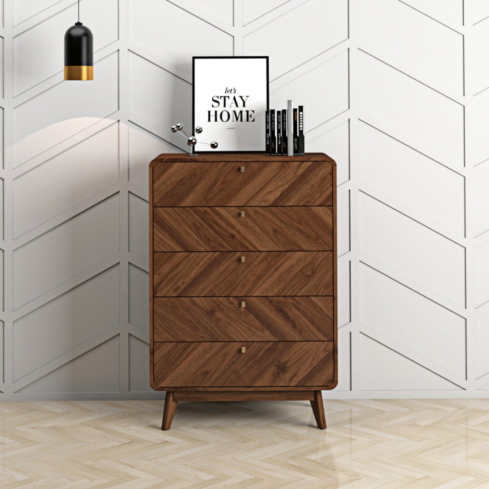 Somi Wooden Chest Of 5-Drawers Tallboy Storage Cabinet Walnut Drawers Fast shipping On sale