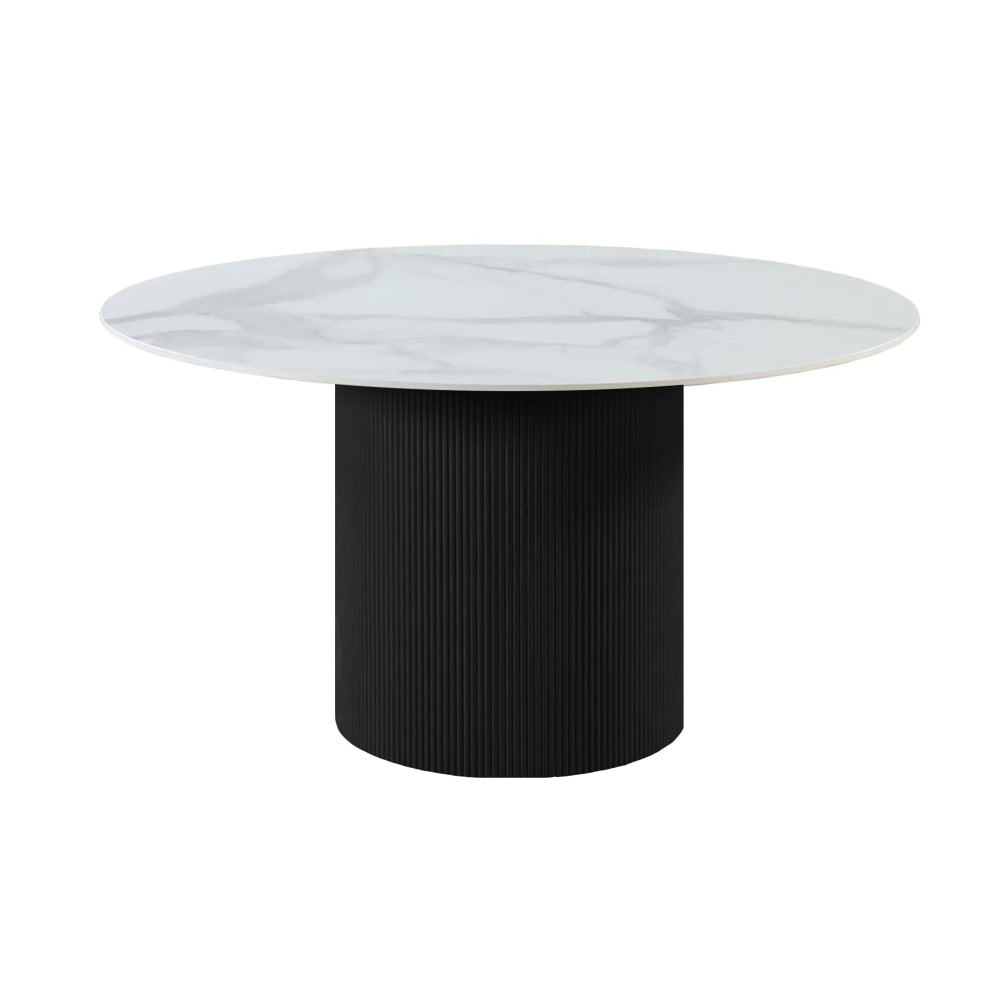 Sonata Sintered Stone Marble Look Round Kitchen Dining Table 120cm Wooden Legs White/Black Fast shipping On sale