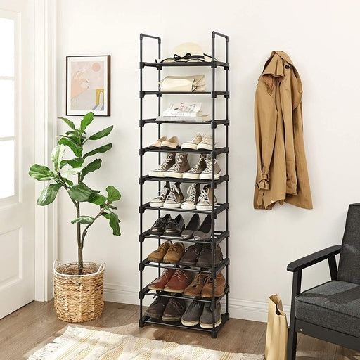 Songmics 10-Tier Metal Shoe Rack Customizable Design - Black Cabinet Fast shipping On sale