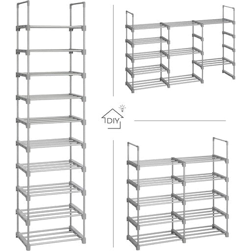 Songmics 10-Tier Metal Shoe Rack Customizable Design - Grey Cabinet Fast shipping On sale