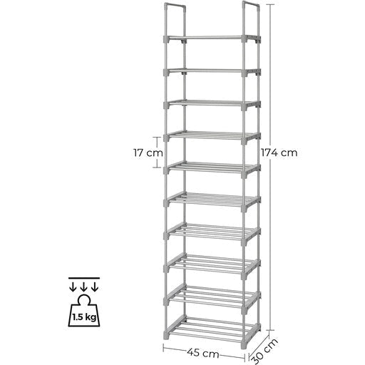 Songmics 10-Tier Metal Shoe Rack Customizable Design - Grey Cabinet Fast shipping On sale