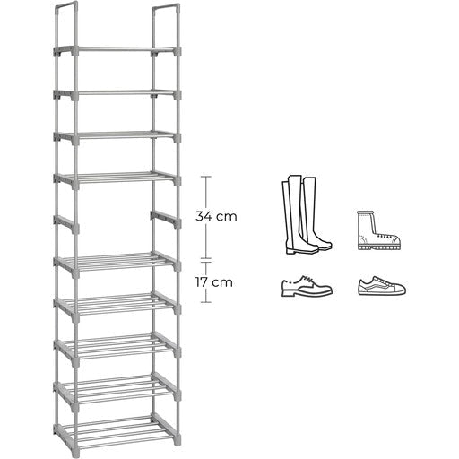 Songmics 10-Tier Metal Shoe Rack Customizable Design - Grey Cabinet Fast shipping On sale