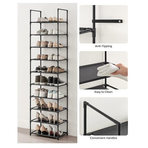 Songmics 10-Tier Metal Shoe Rack Non-Woven Fabric Shelves - Black Cabinet Fast shipping On sale