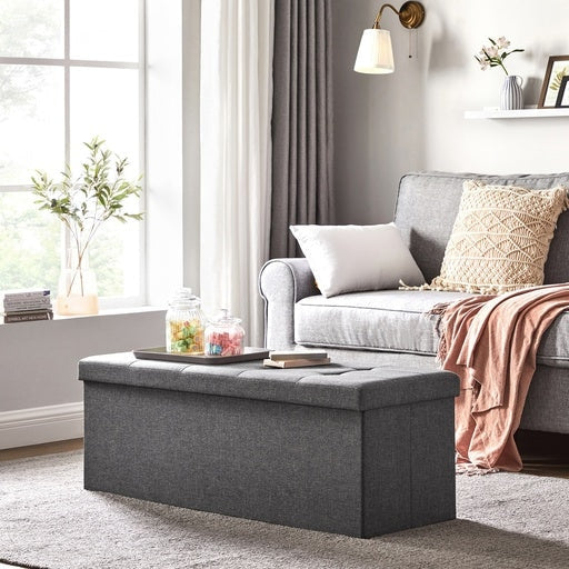 Songmics Folding Storage Ottoman Bench Foot Rest Stool 110cm - Dark Gray Fast shipping On sale