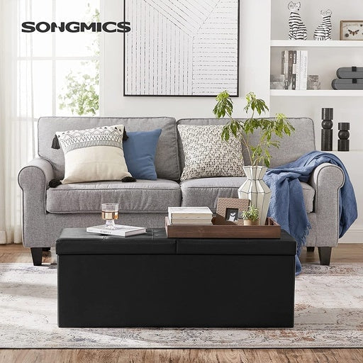 Songmics Folding Storage Ottoman Bench with Flipping Lid Footrest 110cm - Black Fast shipping On sale