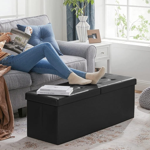 Songmics Folding Storage Ottoman Bench with Flipping Lid Footrest 110cm - Black Fast shipping On sale