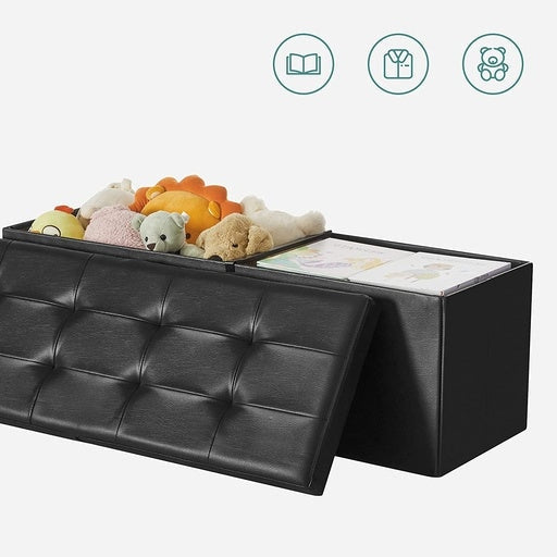 Songmics Folding Storage Ottoman Bench with Flipping Lid Footrest 110cm - Black Fast shipping On sale