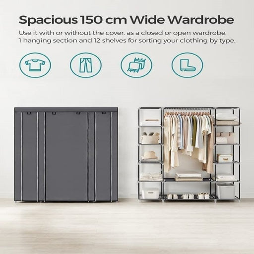 Songmics Portable Closet Organizer Wardrobe with Shelves and Cover 150cm - Gray Fast shipping On sale