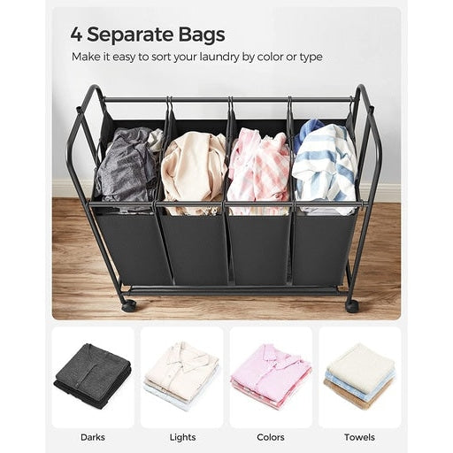 Songmics 4-Bag Laundry Sorter Rolling Cart with Hanging Bar - Black Bathroom Hampers Fast shipping On sale