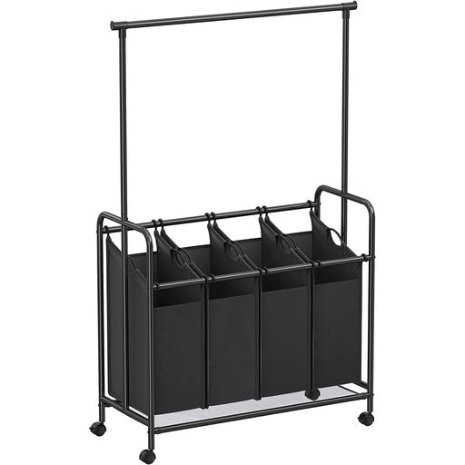 Songmics 4-Bag Laundry Sorter Rolling Cart with Hanging Bar - Black Bathroom Hampers Fast shipping On sale