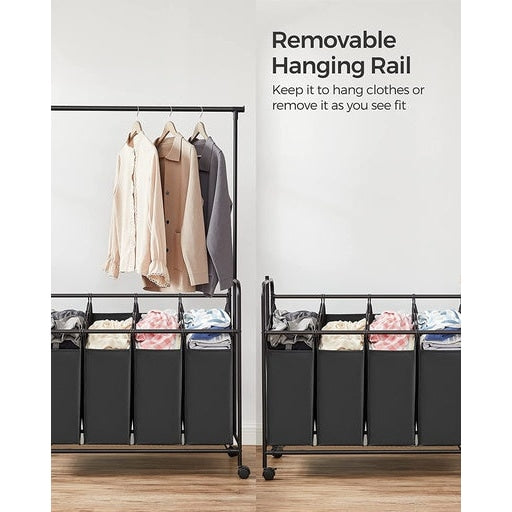 Songmics 4-Bag Laundry Sorter Rolling Cart with Hanging Bar - Black Bathroom Hampers Fast shipping On sale