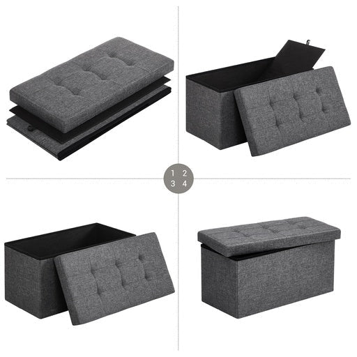 Songmics Folding Storage Ottoman Bench Foot Rest Stool 76cm - Dark Gray Fast shipping On sale