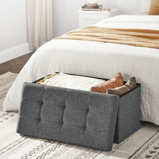 Songmics Folding Storage Ottoman Bench Foot Rest Stool 76cm - Dark Gray Fast shipping On sale