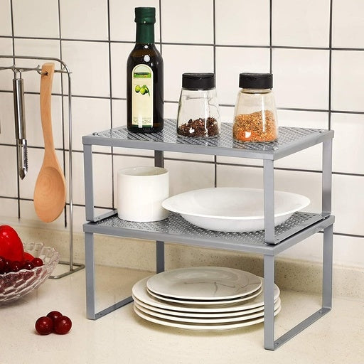 Songmics Set of 2 Cabinet Shelf Organizers Metal Kitchen Counter Shelves - Silver Bookcase Fast shipping On sale