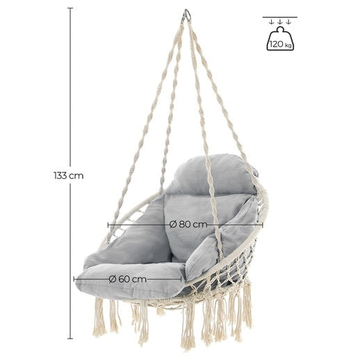 Songmics Hammock Hanging Chair with Cushion - Gray Outdoor Furniture Fast shipping On sale