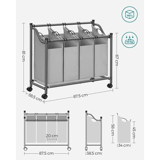 Songmics Laundry Basket with 4 Removable Bin on Wheels - Gray Bathroom Hampers Fast shipping On sale