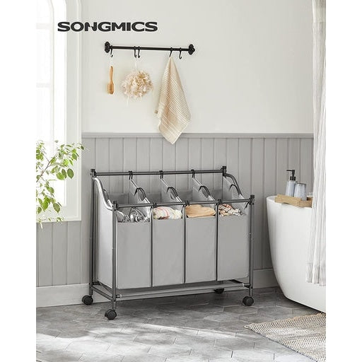 Songmics Laundry Basket with 4 Removable Bin on Wheels - Gray Bathroom Hampers Fast shipping On sale