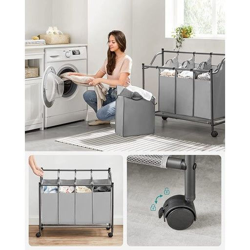 Songmics Laundry Basket with 4 Removable Bin on Wheels - Gray Bathroom Hampers Fast shipping On sale