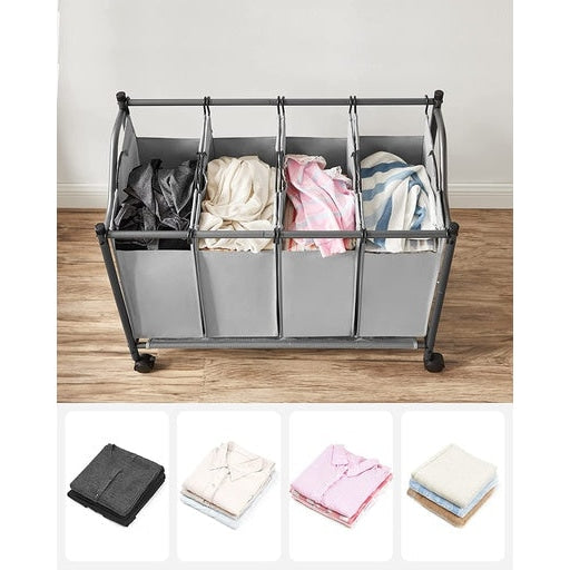 Songmics Laundry Basket with 4 Removable Bin on Wheels - Gray Bathroom Hampers Fast shipping On sale