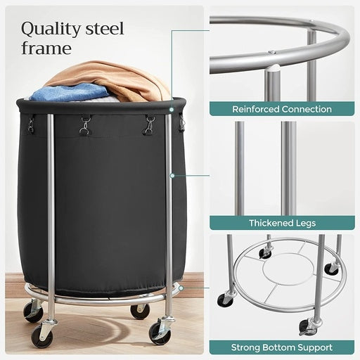 Songmics Laundry Basket with Wheels Steel Frame and Removable Bag - Black Bathroom Hampers Fast shipping On sale