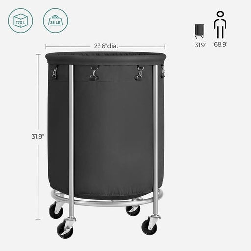 Songmics Laundry Basket with Wheels Steel Frame and Removable Bag - Black Bathroom Hampers Fast shipping On sale