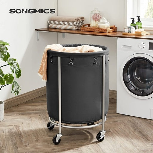 Songmics Laundry Basket with Wheels Steel Frame and Removable Bag - Black Bathroom Hampers Fast shipping On sale