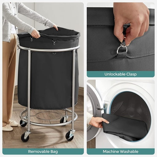 Songmics Laundry Basket with Wheels Steel Frame and Removable Bag - Black Bathroom Hampers Fast shipping On sale