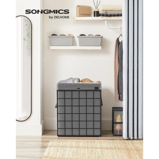 Songmics Laundry Hamper 90L Metal Wire Frame - Black and Gray Bathroom Hampers Fast shipping On sale