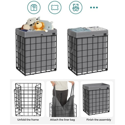 Songmics Laundry Hamper 90L Metal Wire Frame - Black and Gray Bathroom Hampers Fast shipping On sale