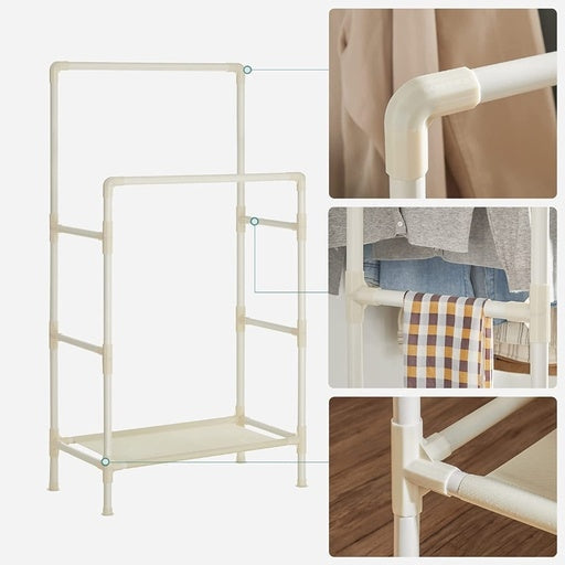 Songmics Metal Coat Rack with 2 Clothes Rails and Shelf - White Fast shipping On sale