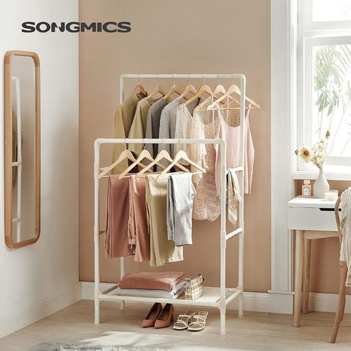 Songmics Metal Coat Rack with 2 Clothes Rails and Shelf - White Fast shipping On sale