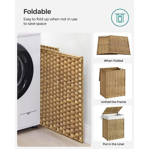 Songmics Laundry Basket Rattan Synthetic 90L - Natural Bathroom Hampers Fast shipping On sale