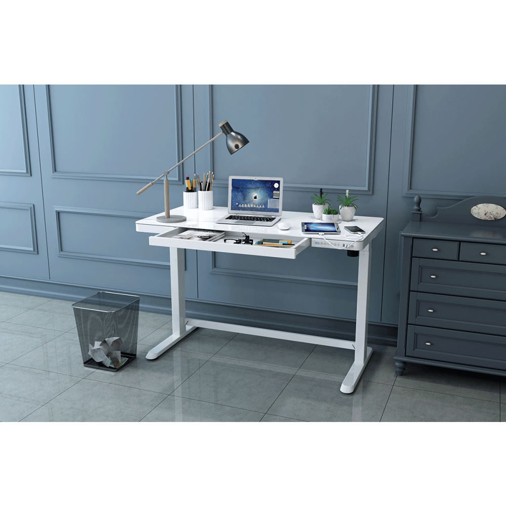 Sorrento Electric Standing Computer Working Office Desk White/Glass Glass Fast shipping On sale