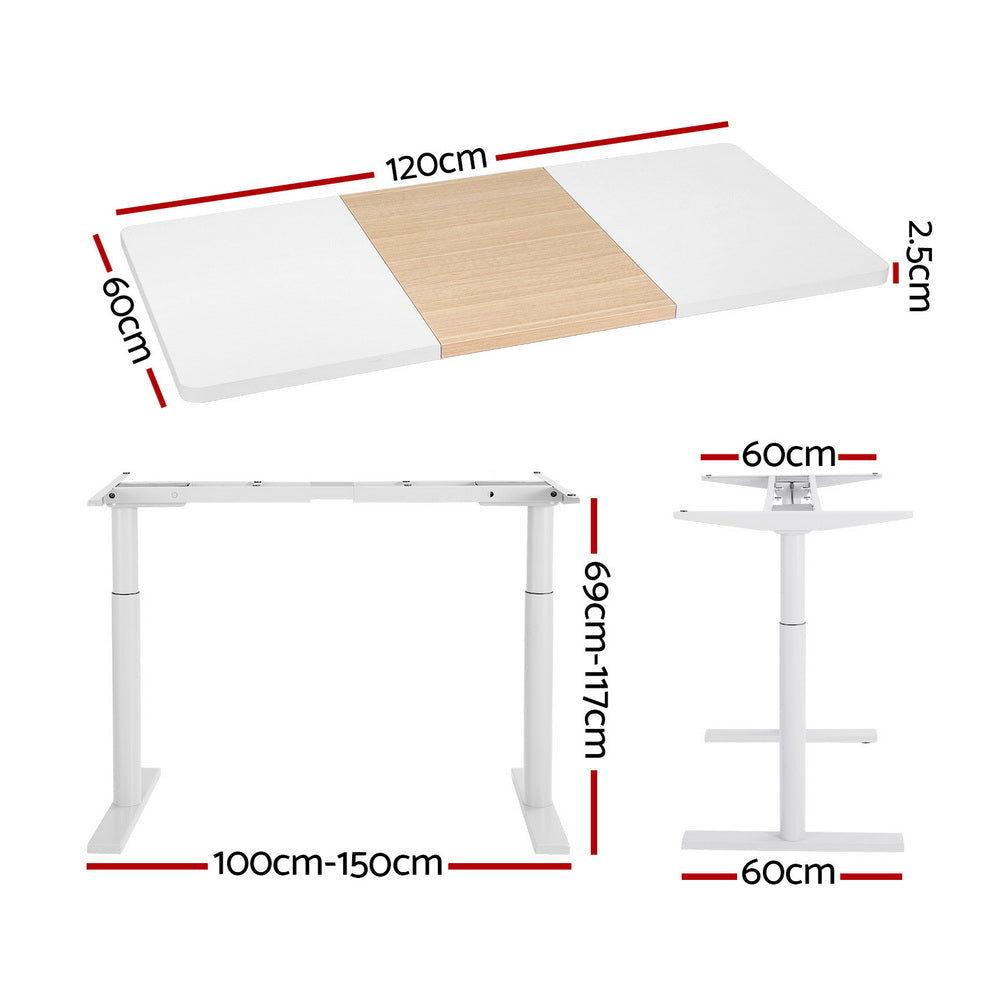 Standing Desk Motorised Electric Dual Motor Splice White Pine 120CM Office Fast shipping On sale