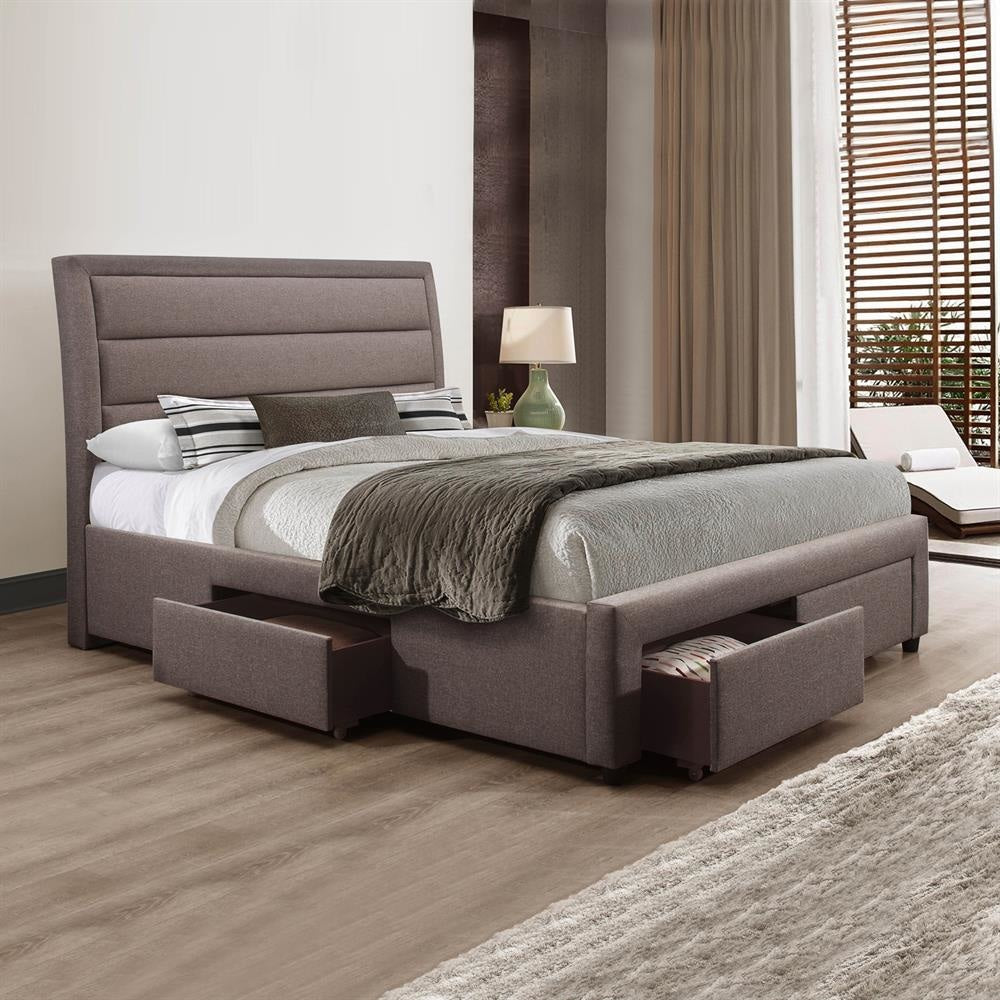 Storage Bed Frame King Size Upholstery Fabric in Light Grey with Base Drawers Fast shipping On sale