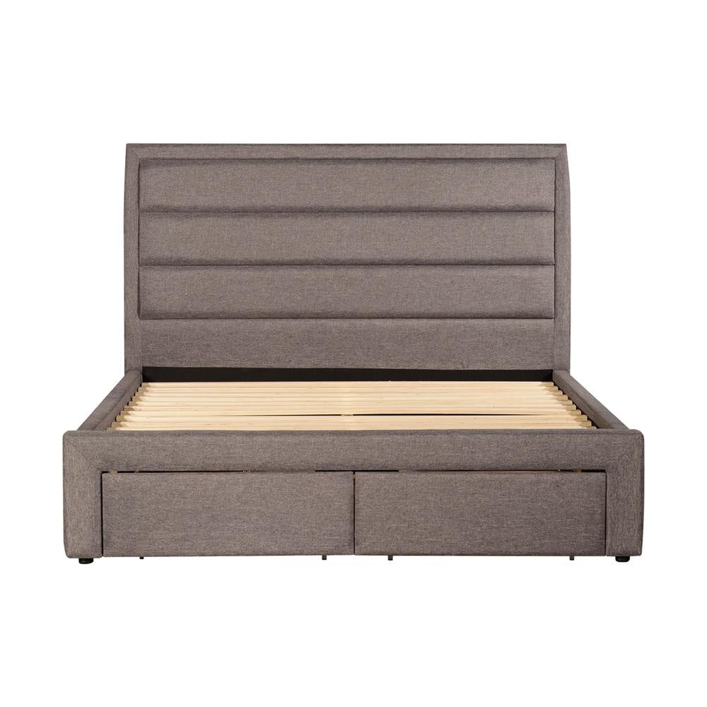 Storage Bed Frame King Size Upholstery Fabric in Light Grey with Base Drawers Fast shipping On sale